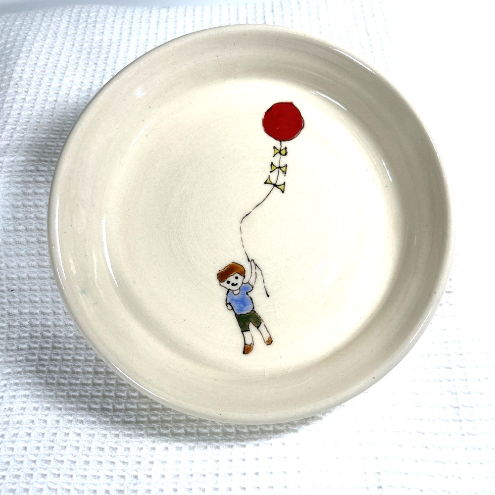 Bulldog Clay Studio Pottery Dish Bowl Trinket 6.5" Red Balloon Boy